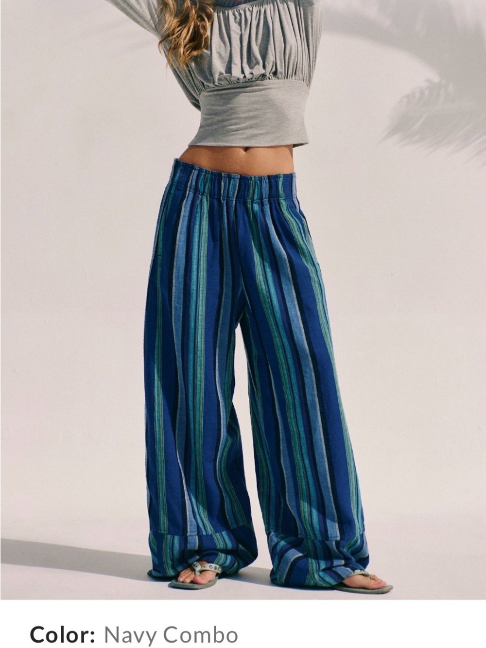 Free People - Days End Linen Striped Pull-on Pants.  NWT